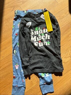 Kids Black 'Snow Much Fun' Long-Sleeve Pajama Top and Blue Penguin Pants Set